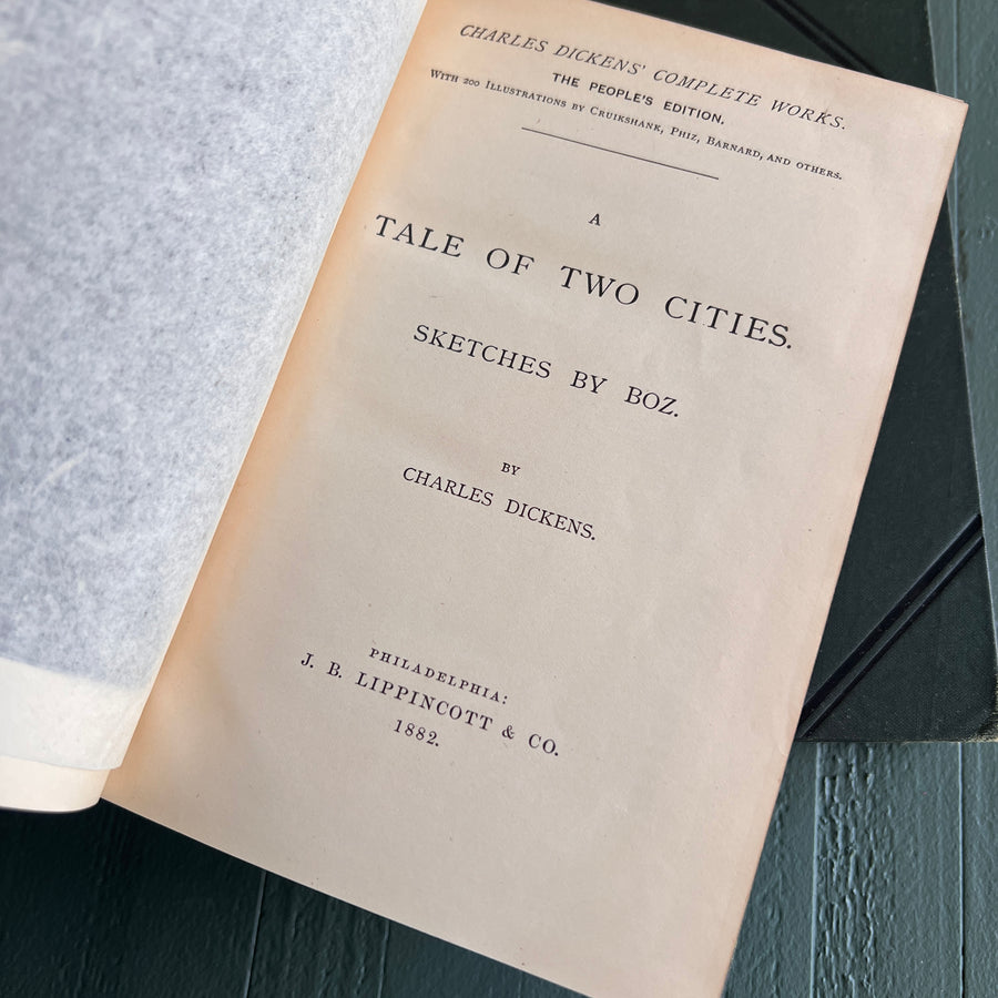 1882 Dickens Works – 3-Volume Decorative Set in Green Cloth