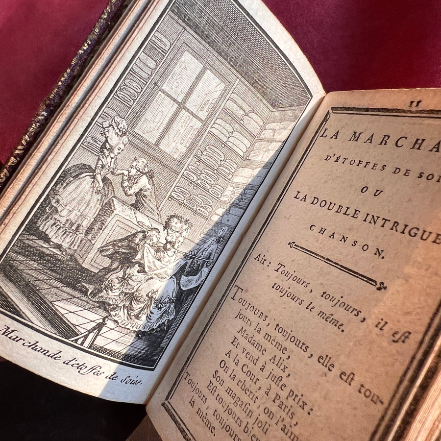 1789 French Royal Almanac – La Marchande d’Étoffes de Soie – Red Moroccan Leather with Gilt Royal Arms of Louis XVI – Pre-French Revolut