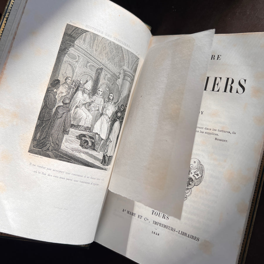 Histoire des Templiers by J.-J.-E. Roy | 1848 | Cartonnage Romantique in Gilt, Green, and Floral Design