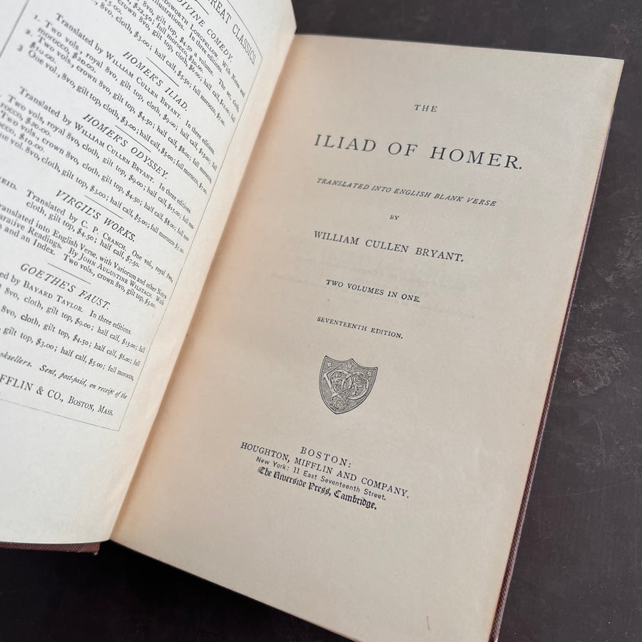 The Iliad of Homer (Roslyn Edition, 1870) — Bryant Translation — Antique 2-Volumes-in-1 Edition | Houghton, Mifflin & Co