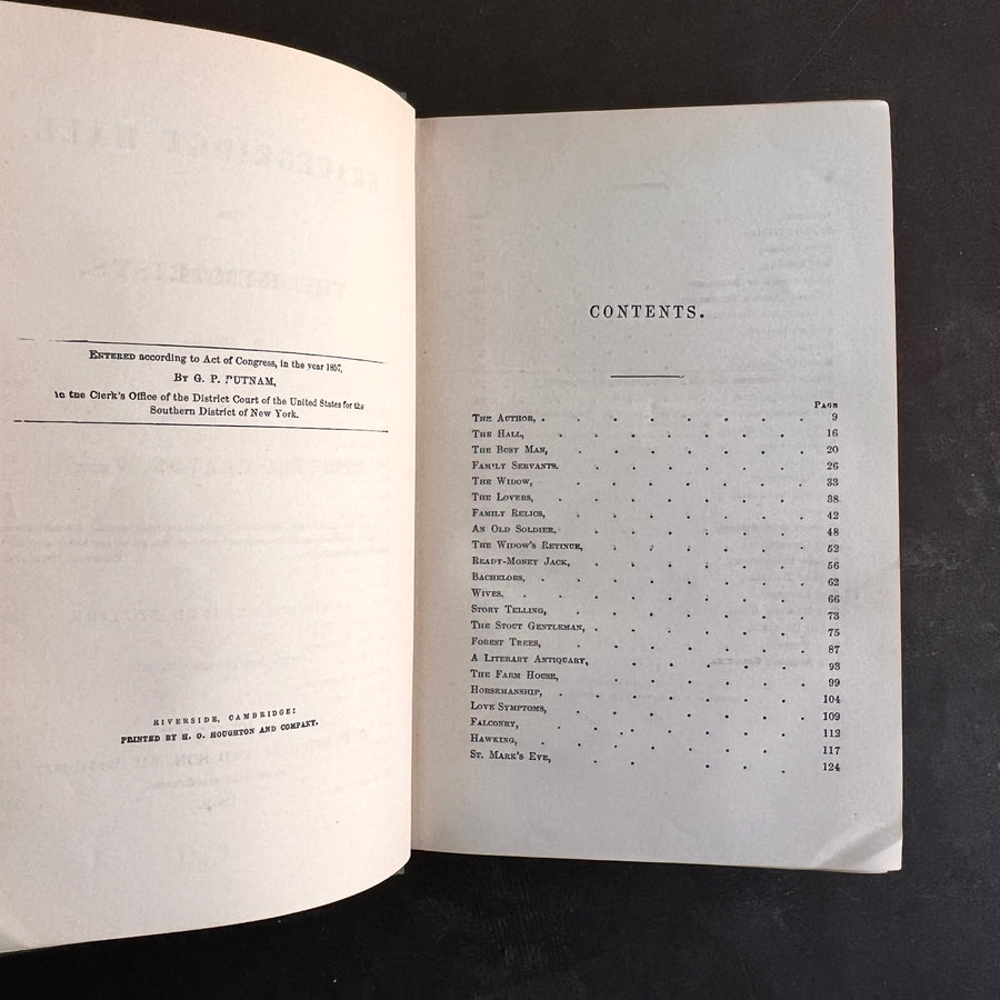 1869 - Washington Irving’s- Bracebridge Hall. Or The Humorists. A Medley, By Geoffrey Crayon, Gent