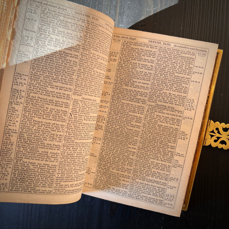 1853 Holy Bible | Old & New Testaments, Common Prayer & Psalms | Fine Black Leather with Ornate Brass Corners & Clasp | Gauffered Edges | Maps