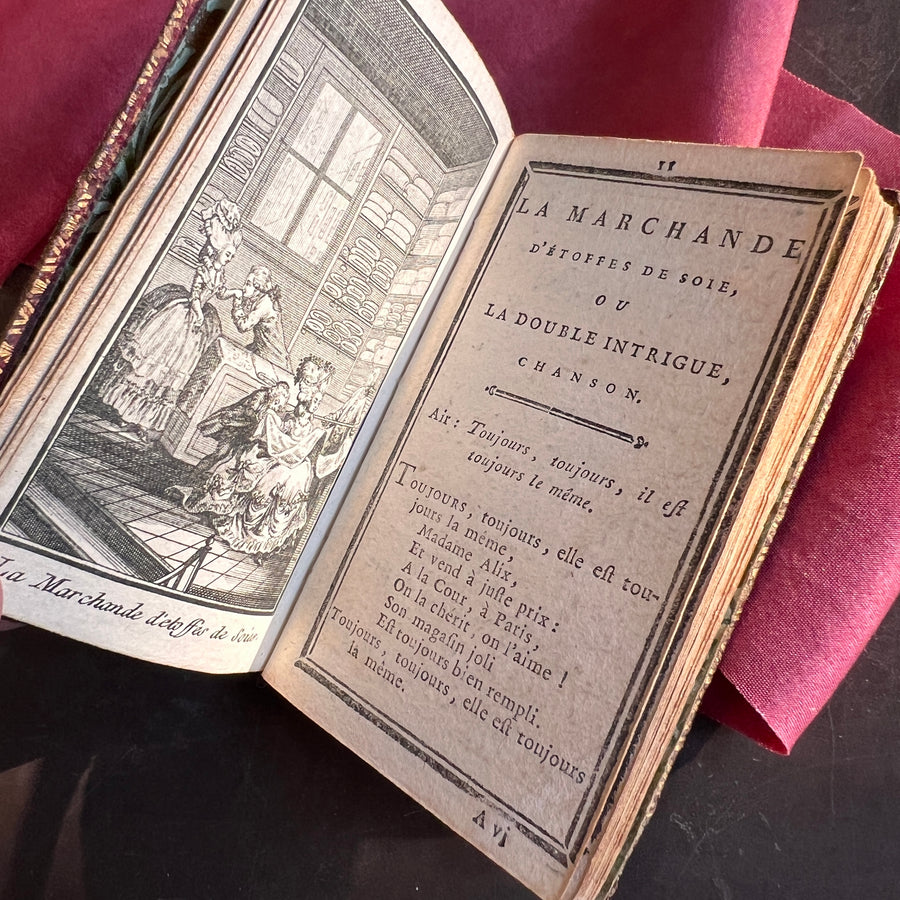 1789 French Royal Almanac – La Marchande d’Étoffes de Soie – Red Moroccan Leather with Gilt Royal Arms of Louis XVI – Pre-French Revolut