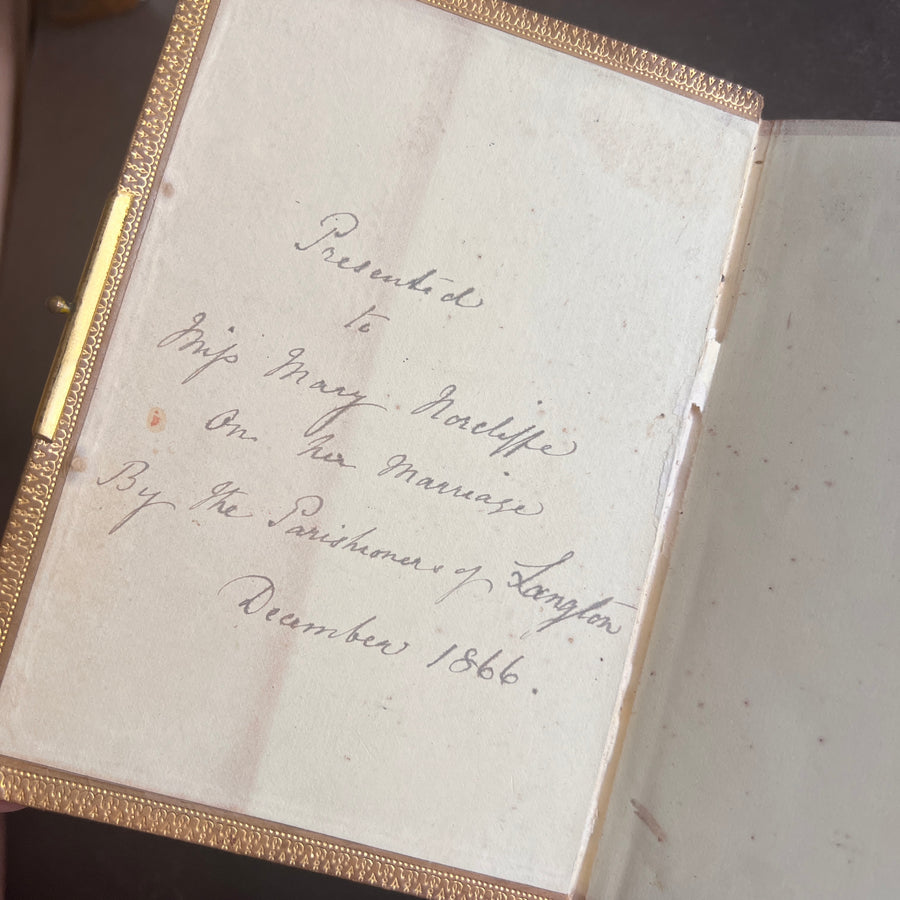 1866 Holy Bible | King James Version | Oxford University Press | Full Vellum Binding with Gauffered Edges, Gilt Clasp & Red Inlaid Cross | Presentation Copy