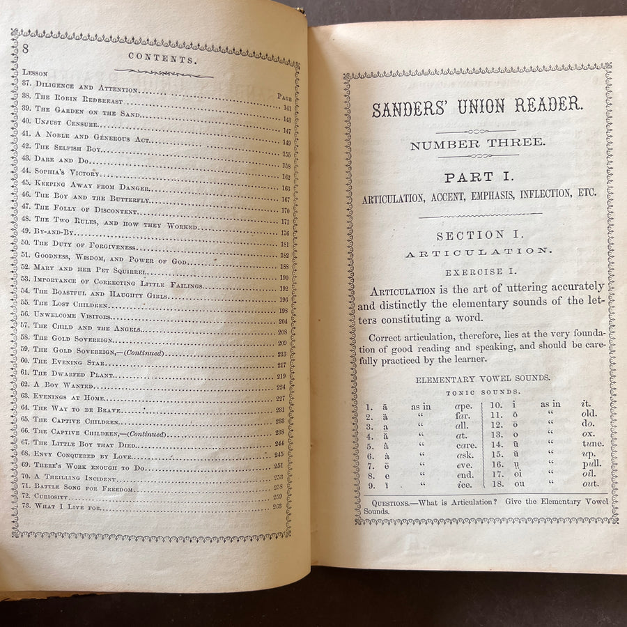 1862 - Sander’s Union Reader: Number Three Containing Exercises in Reading, Definitions, Articulation, Etc.