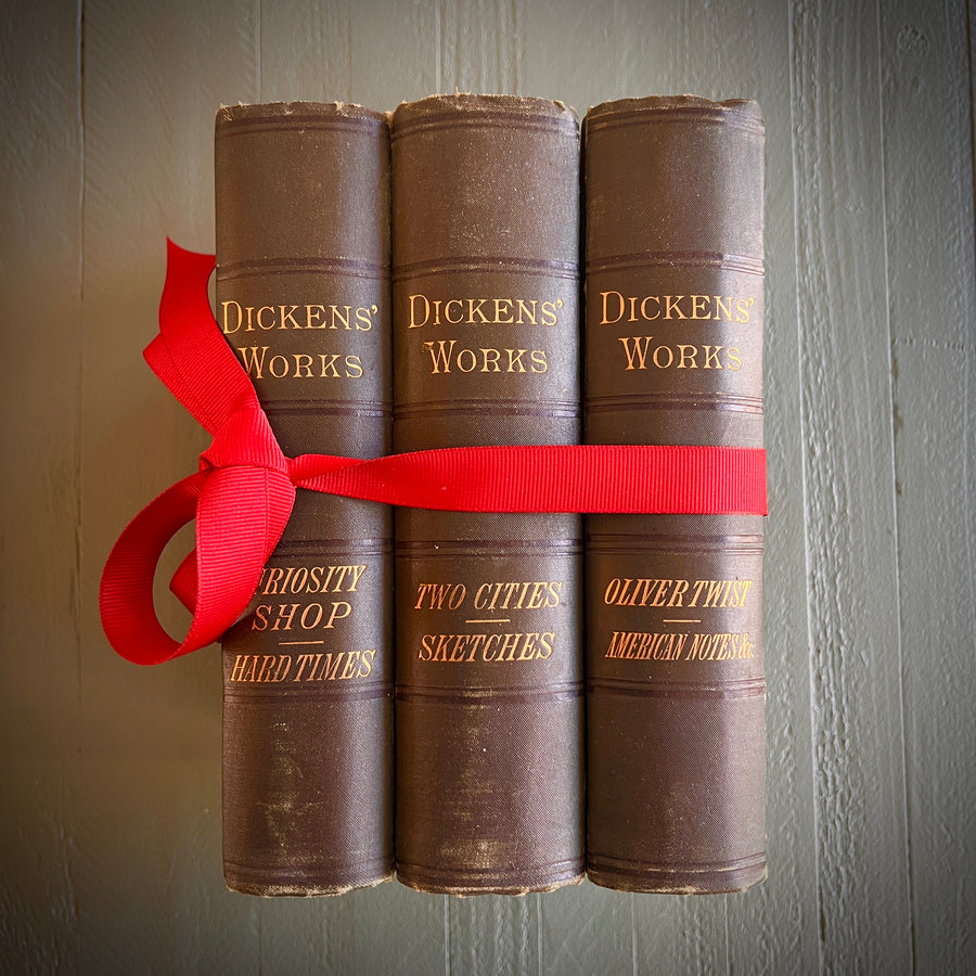 1882 Dickens Works – 3-Volume Decorative Set in Green Cloth