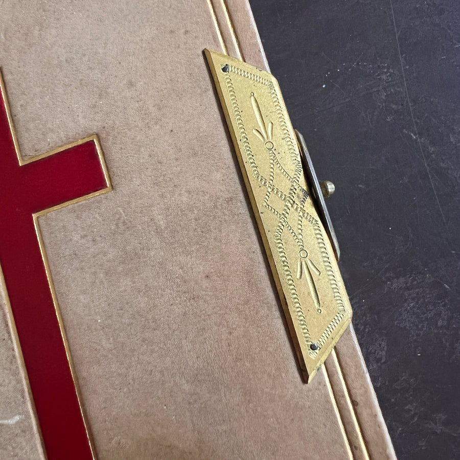 1866 Holy Bible | King James Version | Oxford University Press | Full Vellum Binding with Gauffered Edges, Gilt Clasp & Red Inlaid Cross | Presentation Copy