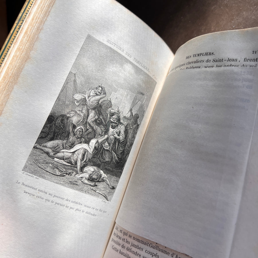 Histoire des Templiers by J.-J.-E. Roy | 1848 | Cartonnage Romantique in Gilt, Green, and Floral Design