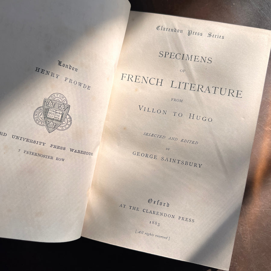 Specimens of French Literature from Villon to Hugo | First Edition | 1883, Clarendon Press Prize Binding