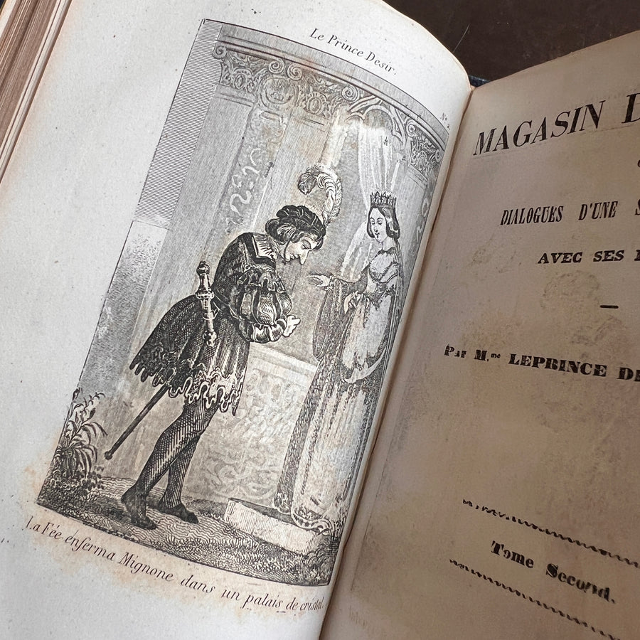 Le Magasin des Enfas ou Dialogues D’Une Sage Gouvernante Avec Ses Eleves  — Mme Leprince de Beaumont | Mid-19th Century French Edition | 2 Volumes in 1 | Fine Gilt-Decorated Binding