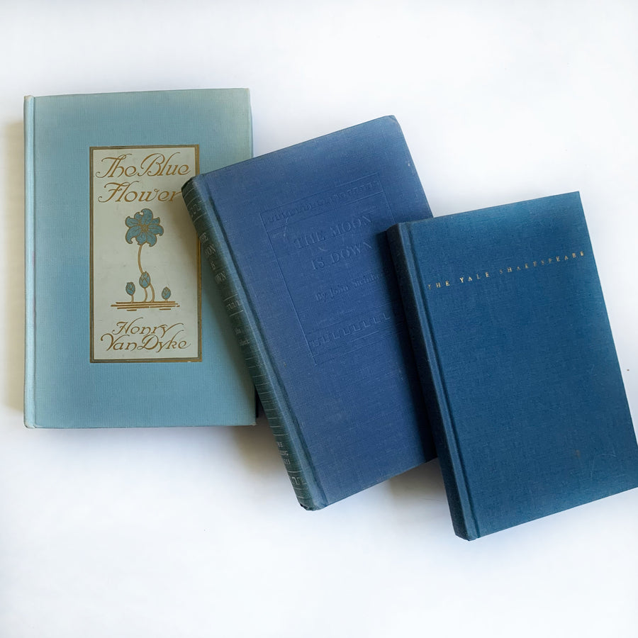 Vintage Decorative Blue Stack, Included in Stack is Jane Austen Works & Jane Eyre