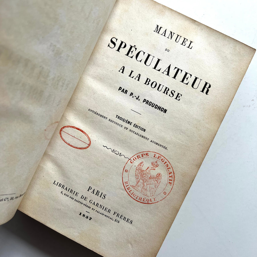 1857 -Manuel of Spectaculeur A La Bourse