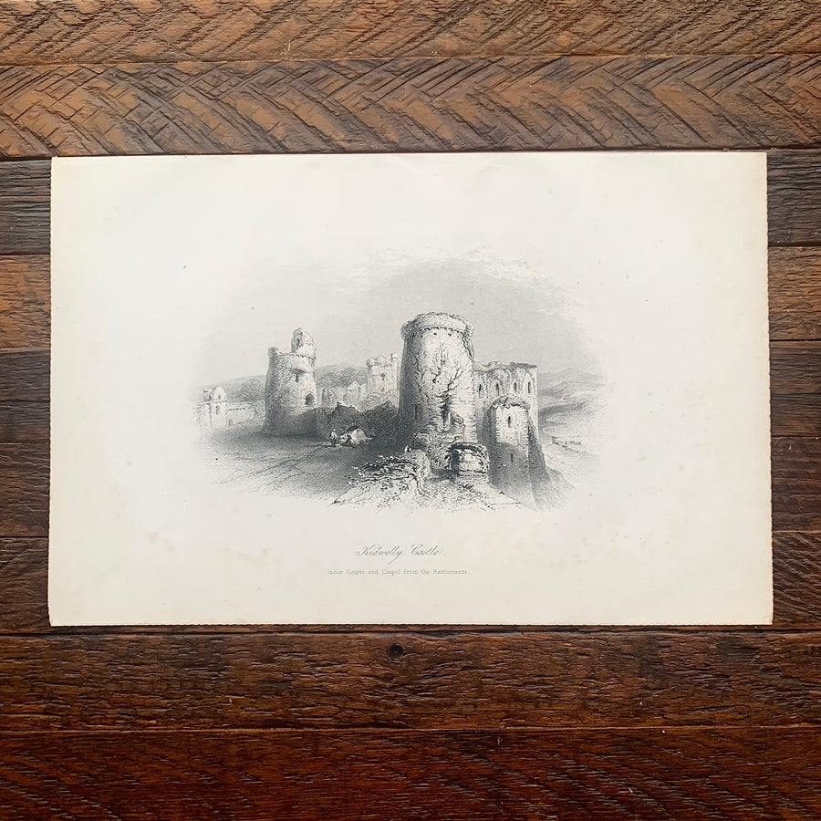 1895 - Kidwelly Castle, Inner Courts and Chapel from the Battlements, Engraving