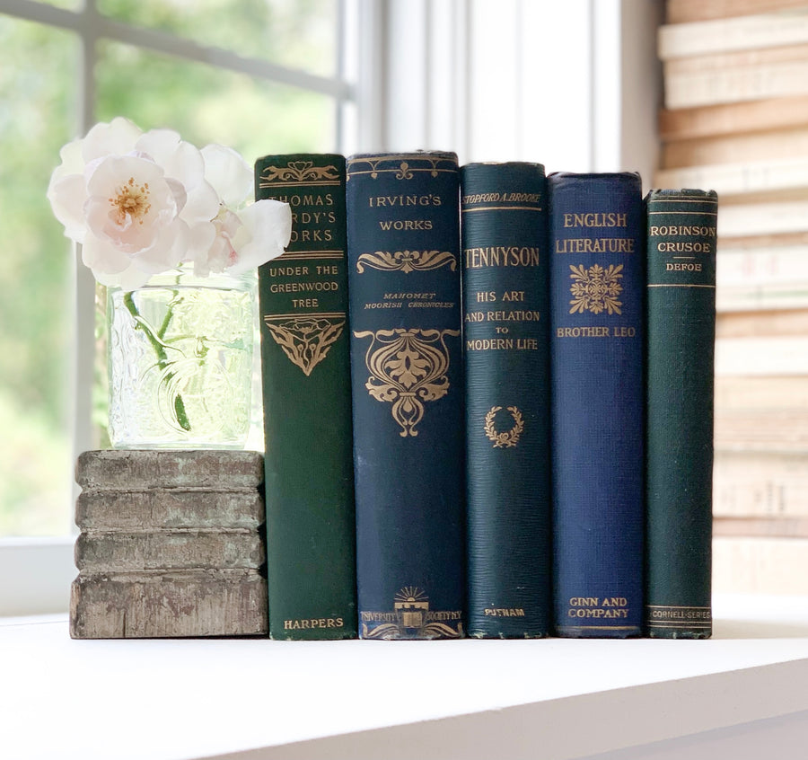Literary Blue & Green Book Stack