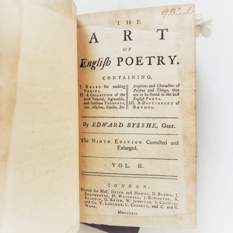 *** RESERVED*** 1762 The Art of English Poetry – Edward Bysshe