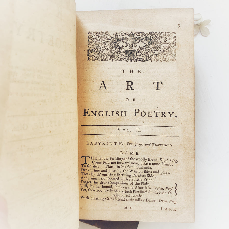 *** RESERVED*** 1762 The Art of English Poetry – Edward Bysshe